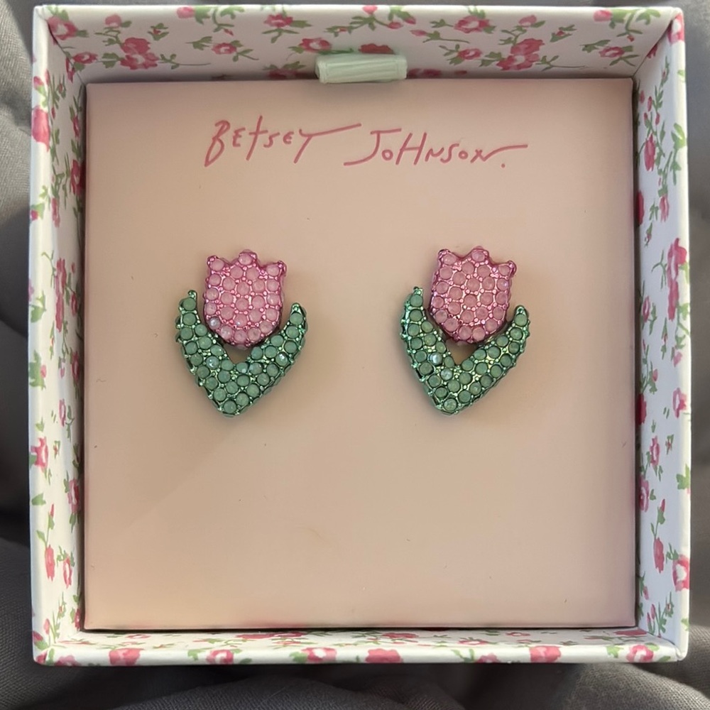 Betsey Johnson Pink and Green Floral Earrings NWT